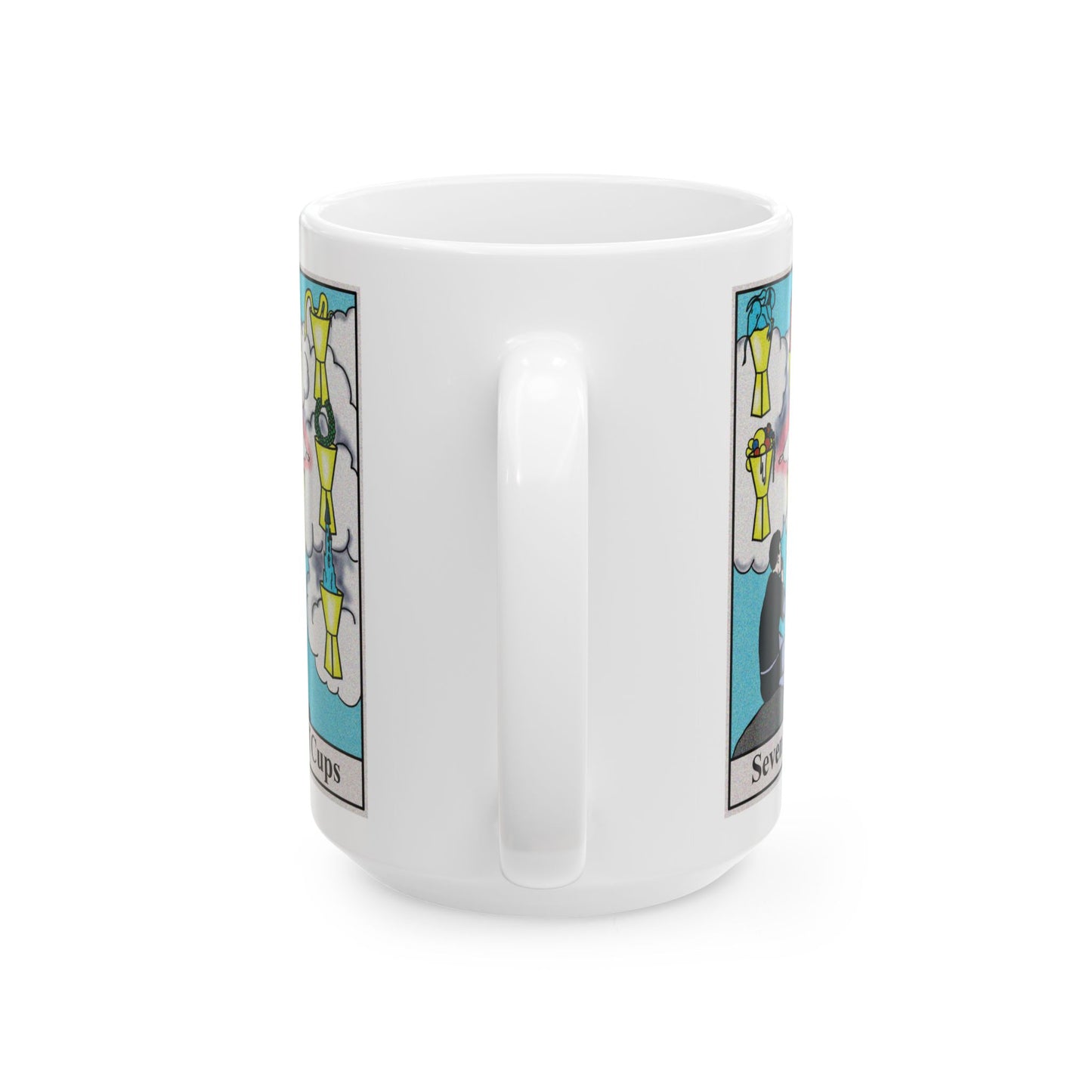 Seven of Cups Tarot Card Coffee Mug - Double Sided White Ceramic 15oz by TheGlassyLass.com