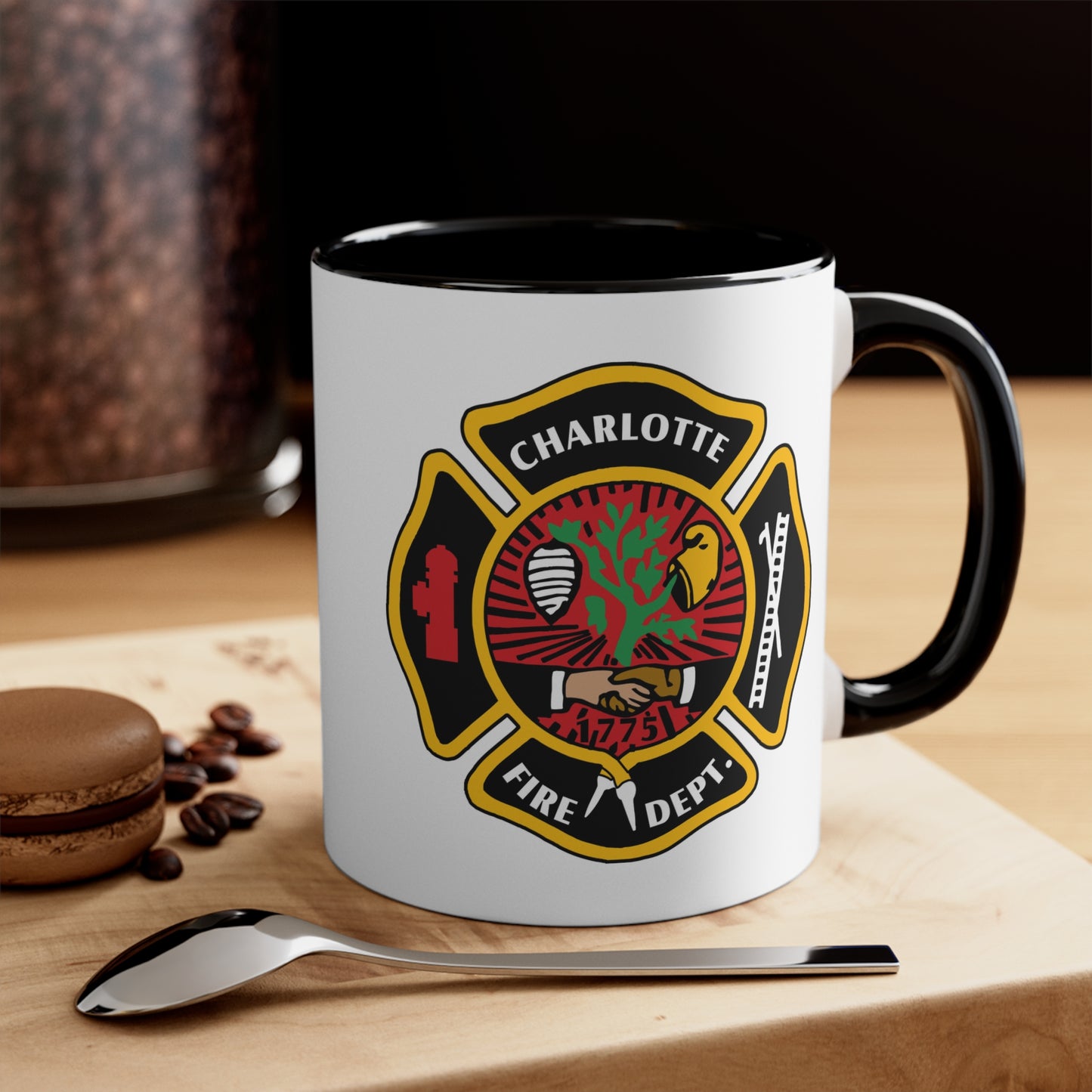 Charlotte Fire Department Coffee Mug - Double Sided Black Accent White Ceramic 11oz by TheGlassyLass