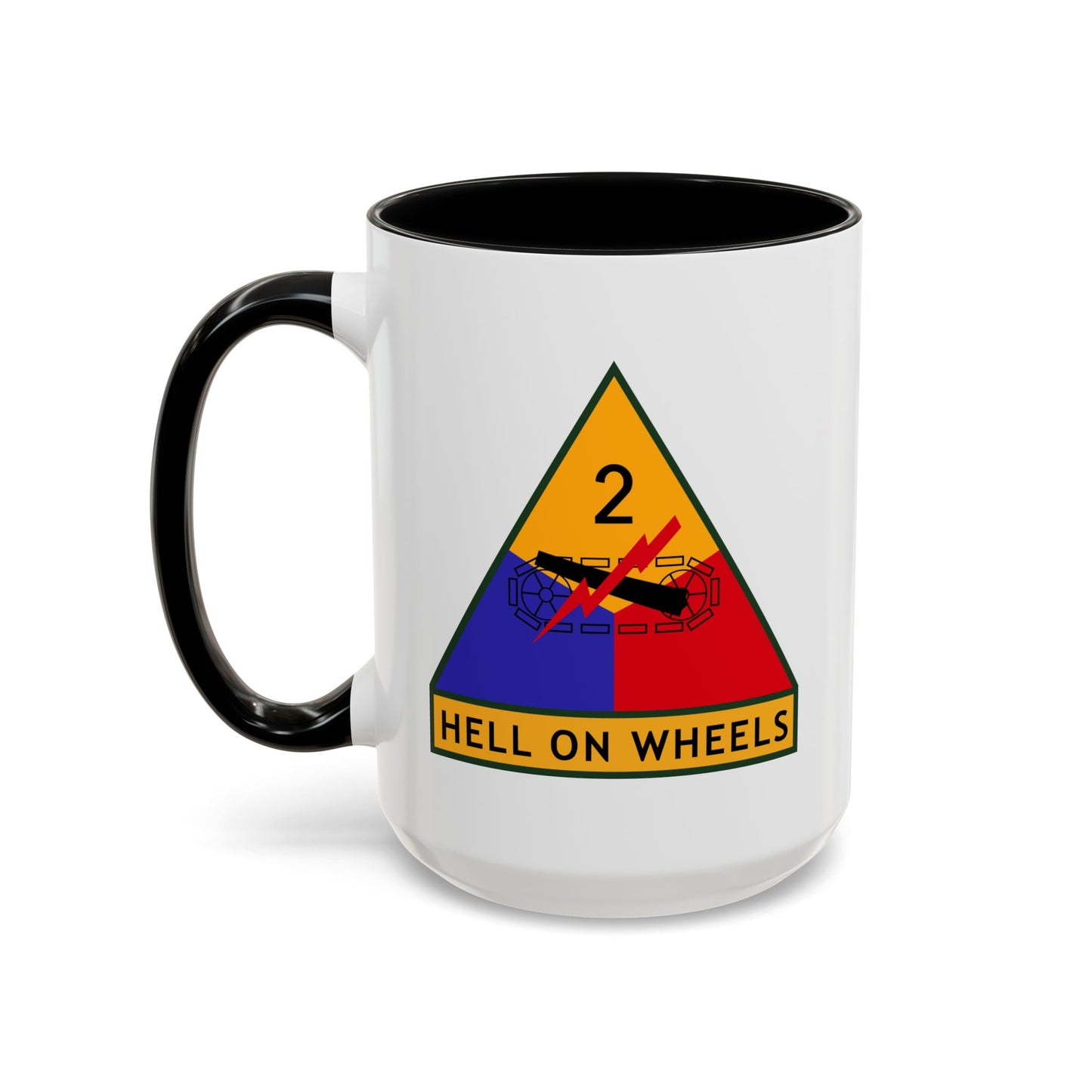 US Army 2nd Armored Division - Double Sided Black Accent White Ceramic Coffee Mug 15oz by TheGlassyLass.com