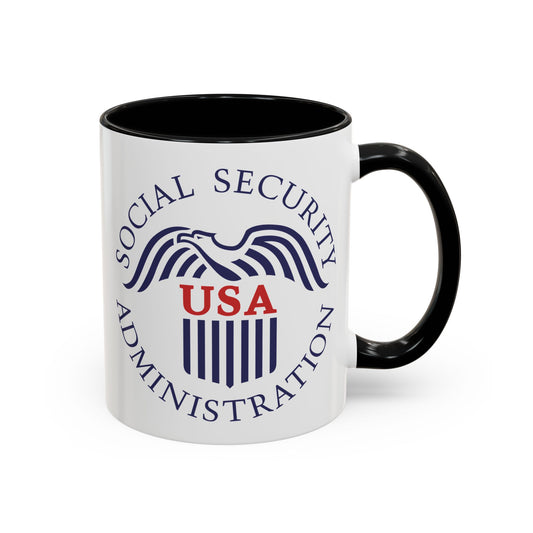 Social Security Administration Seal Coffee Mug - Double Sided Print, Black Accent White Ceramic, 11oz by TheGlassyLass.com