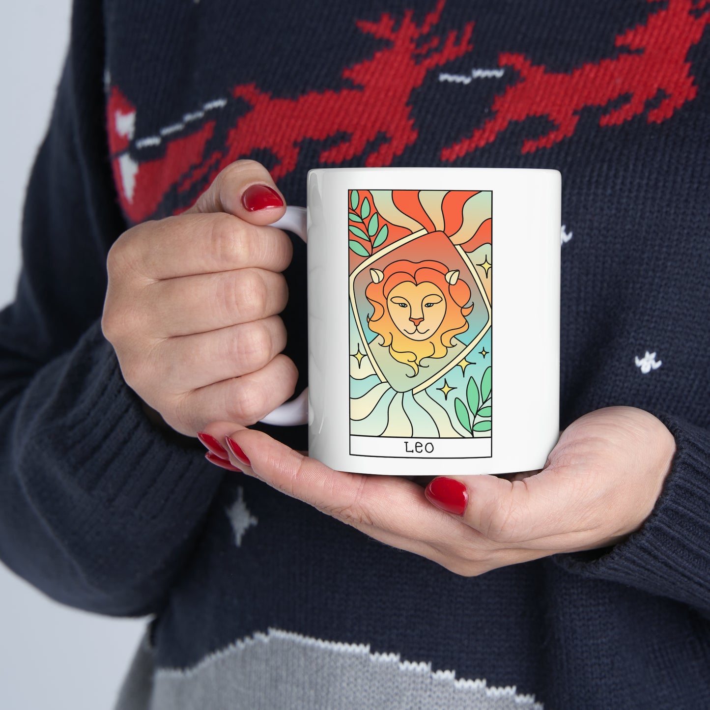 Leo Tarot Card Coffee Mug - Double Sided 11oz White Ceramic by TheGlassyLass.com