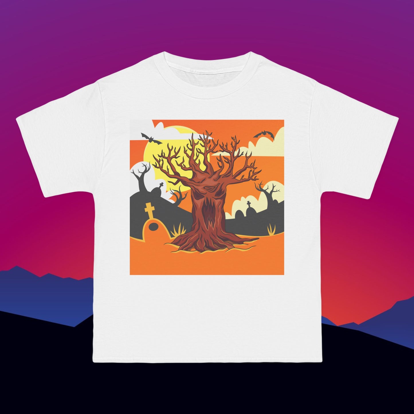 Halloween Haunted Tree T-Shirt: (Hanes Beefy-T 100% Preshrunk Cotton Custom Printed by TheGlassyLass.com