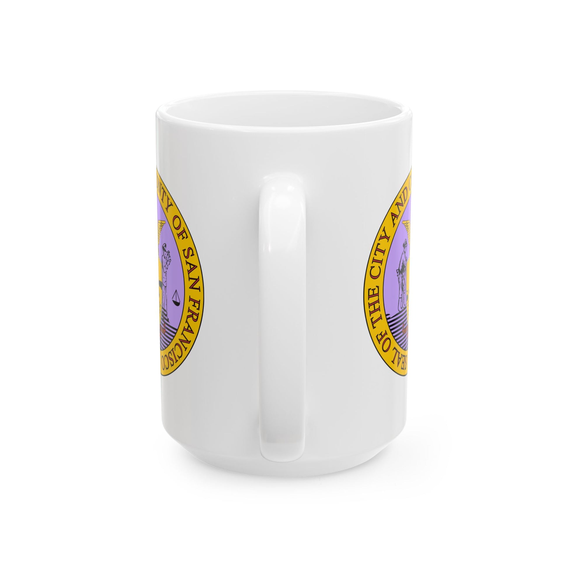 San Francisco City / County Seal Coffee Mug - Double Sided Print, White Ceramic, 15oz by TheGlassyLass.com