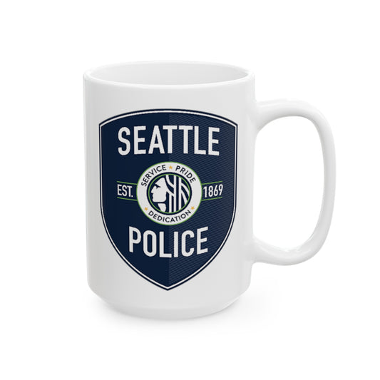 Seattle Police Coffee Mug - Double Sided White Ceramic 15oz by TheGlassyLass.com