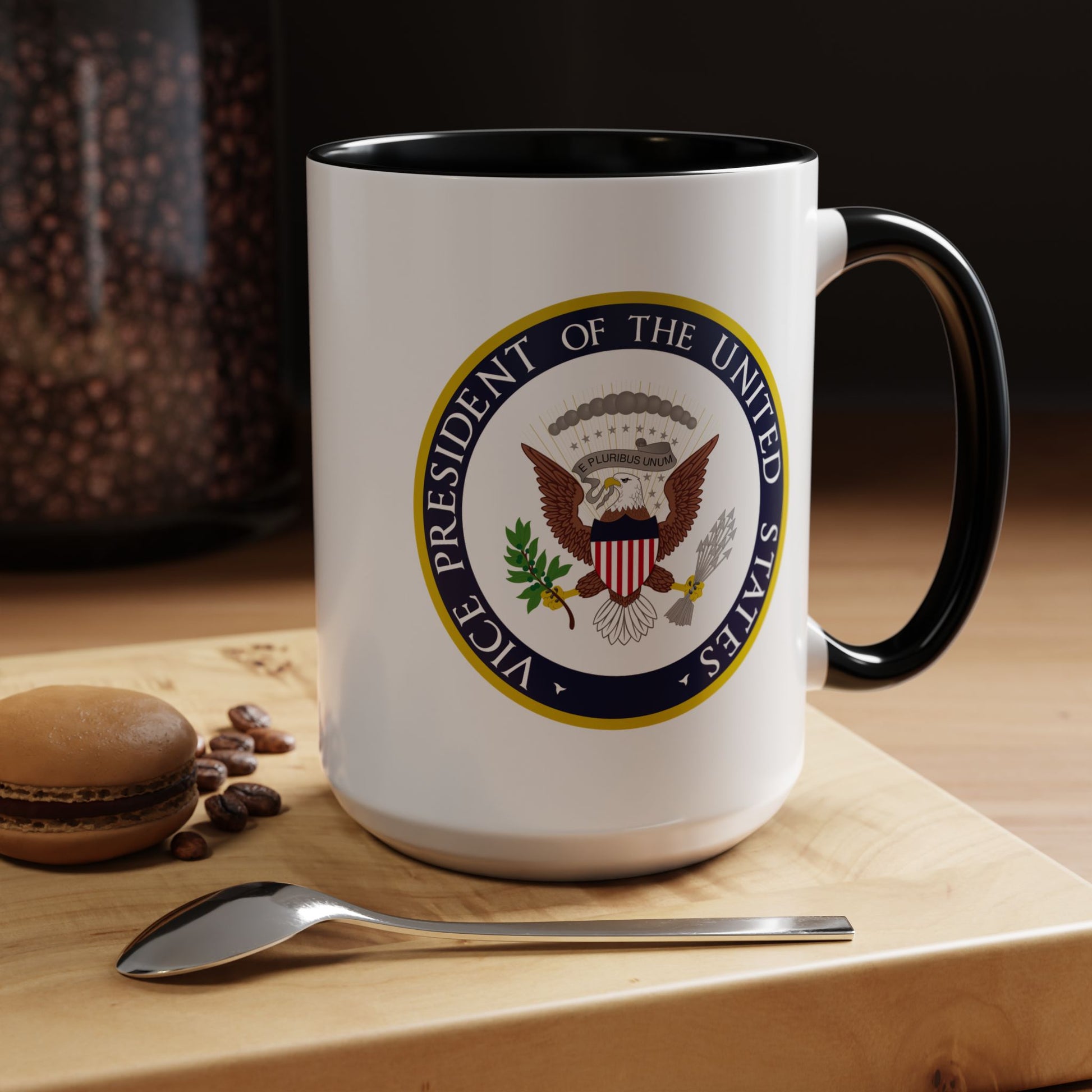Vice President of the United States Seal Coffee Mug - Double Sided Black Accent White Ceramic 15oz by TheGlassyLass.com