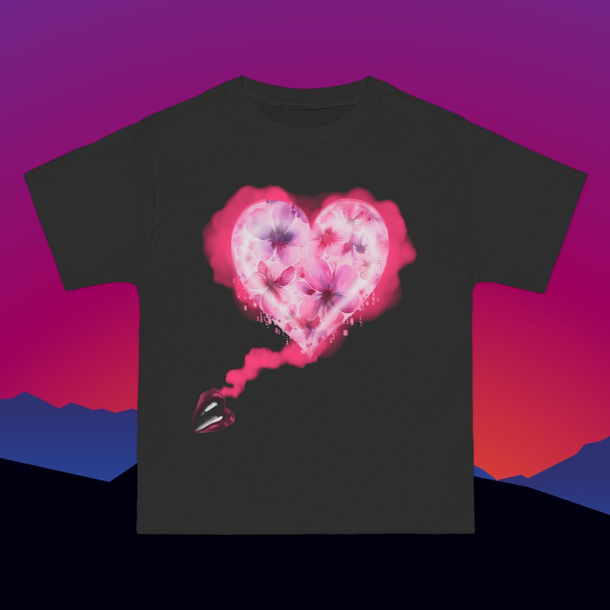 Floral Hearts T-Shirt: (Hanes Beefy-T 100% Preshrunk Cotton Custom Printed by TheGlassyLass.com