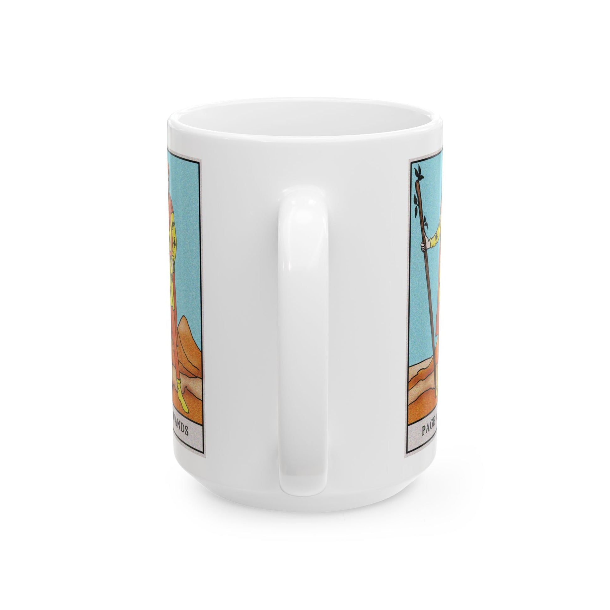 Page of Wands Tarot Card Coffee Mug - Double Sided White Ceramic 15oz by TheGlassyLass.com