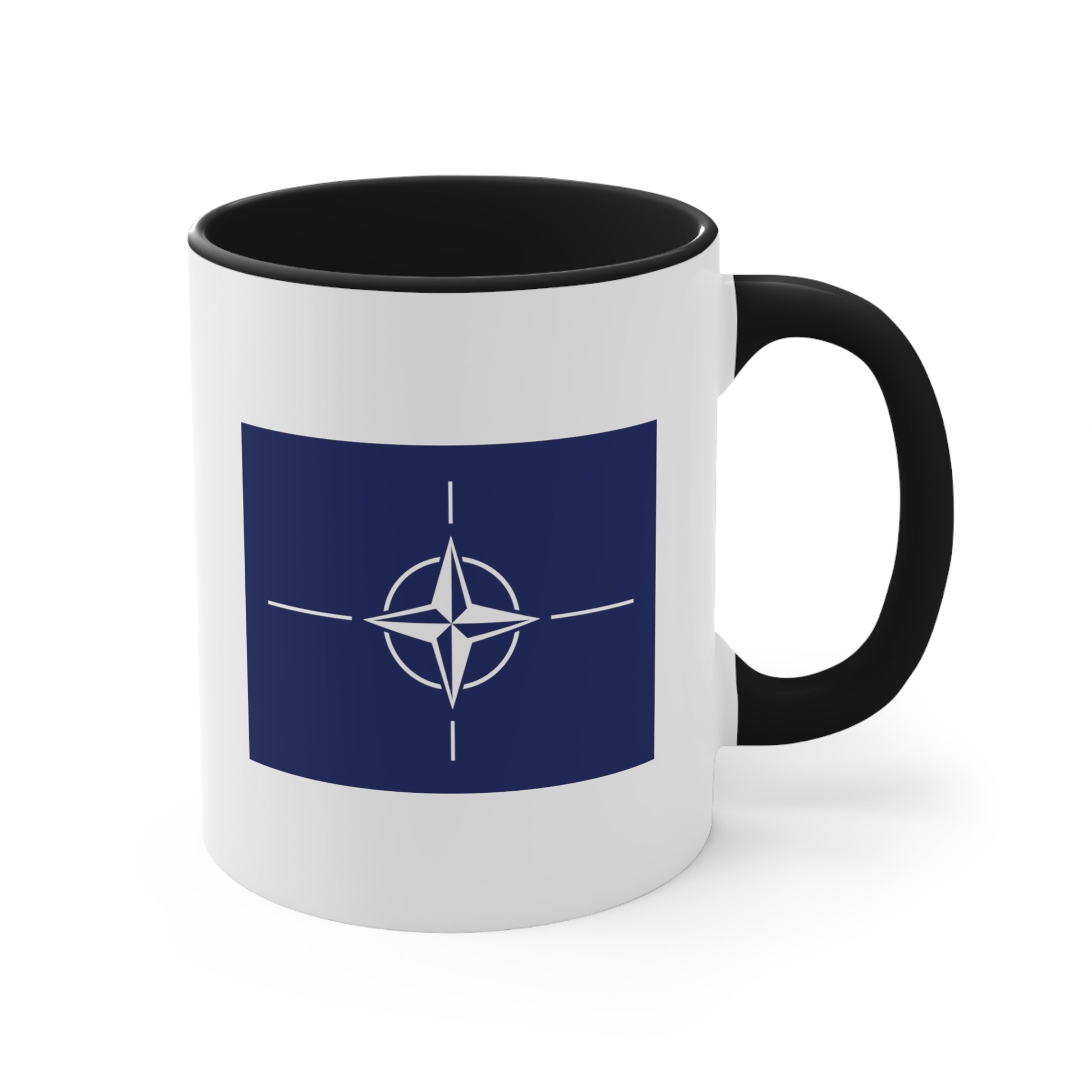 NATO Coffee Mug - Double Sided Black Accent White Ceramic 11oz by TheGlassyLass.com
