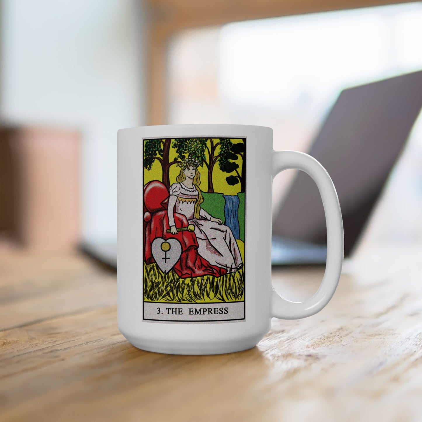 The Empress Tarot Card Coffee Mug - Double Sided White Ceramic 15oz by TheGlassyLass