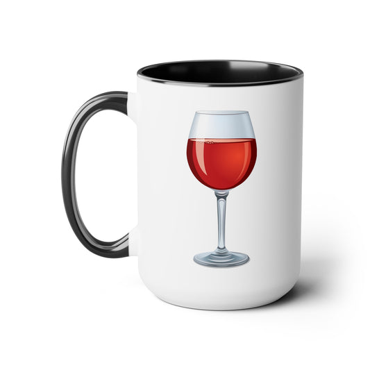 Red Wine Coffee Mugs - Double Sided Black Accent White Ceramic 15oz by TheGlassyLass.com