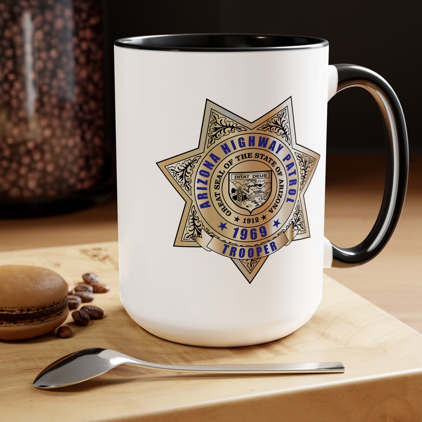 Arizona Highway Patrol Badge Coffee Mug - Double Sided Black Accent White Ceramic 15oz by TheGlassyLass.com