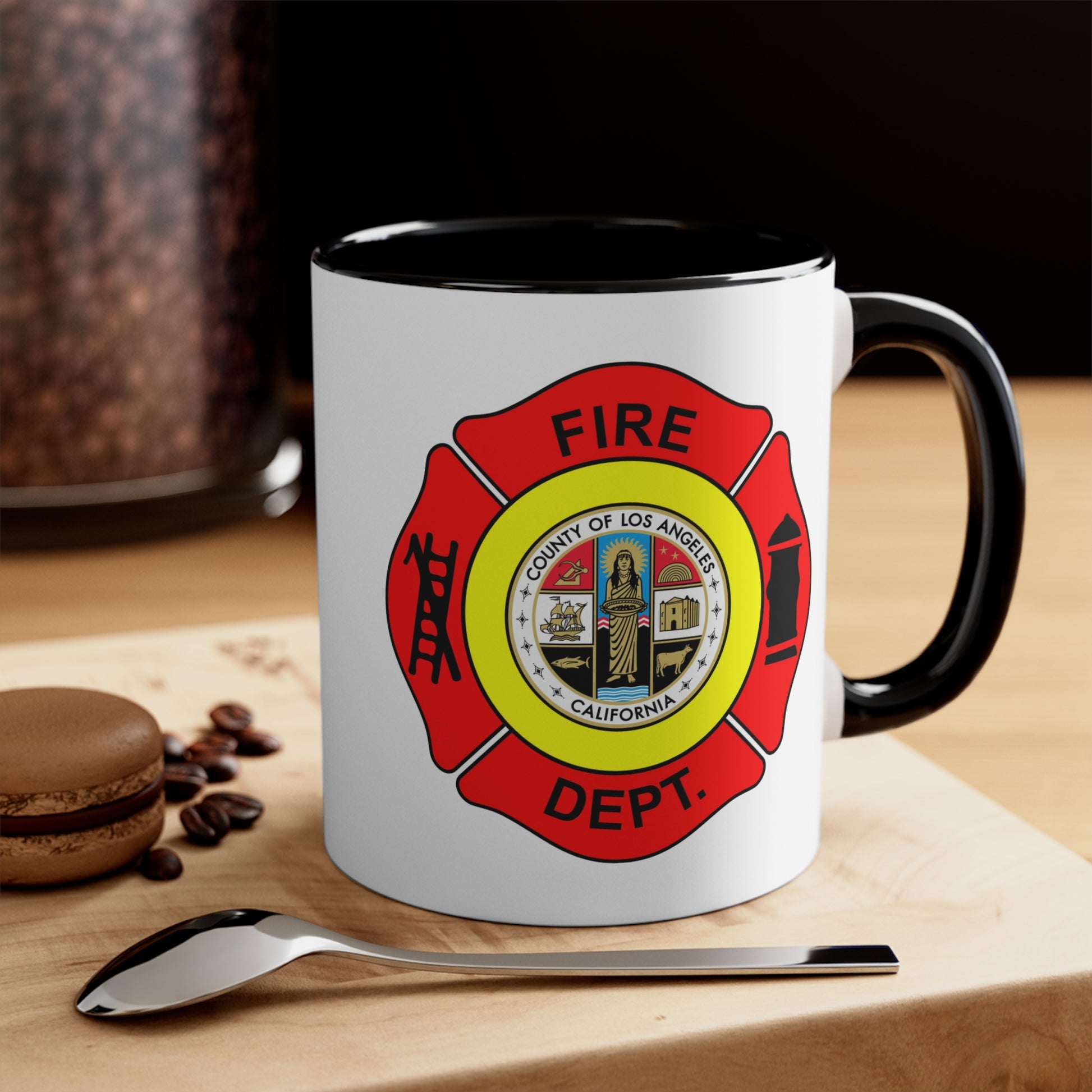 LA County Fire Department Coffee Mug - Double Sided Black Accent White Ceramic 11oz by TheGlassyLass.com