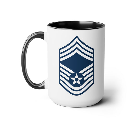 Air Force Chief Master Sergeant Stripes - Double Sided Black Accent White Ceramic Coffee Mug 15oz by TheGlassyLass.com