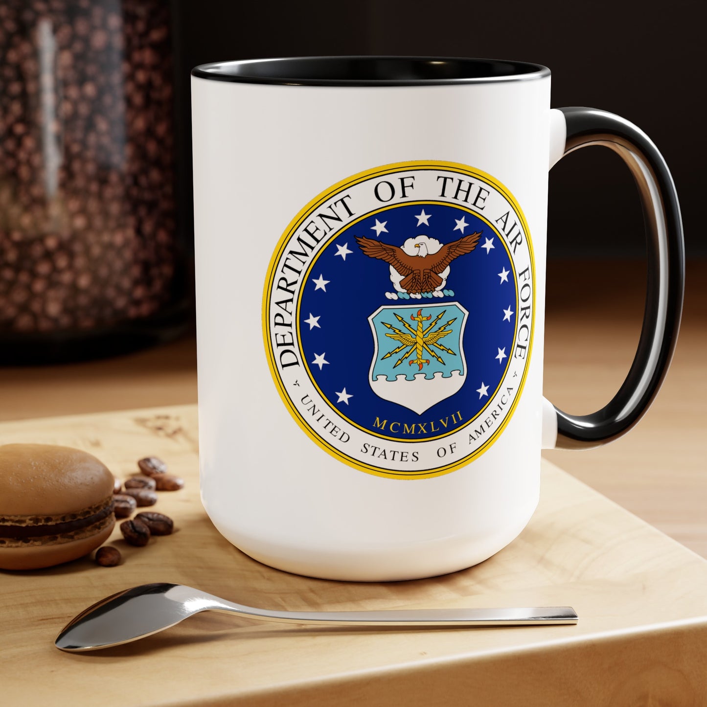 Air Force Department Coffee Mug - Double Sided Black Accent White Ceramic 15oz by TheGlassyLass.com