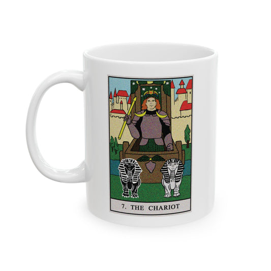 The Chariot Tarot Card Coffee Mug - Double Sided Print, White Ceramic, 11oz by TheGlassyLass.com