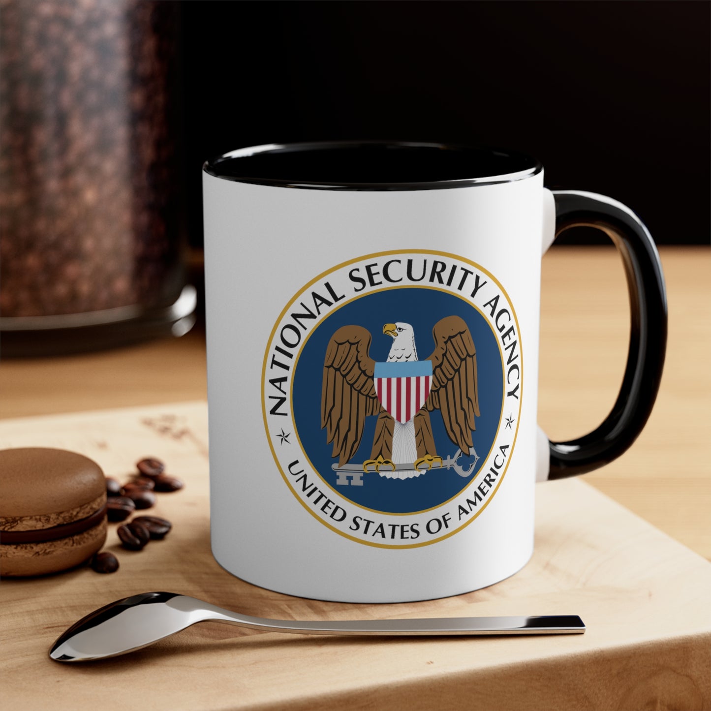 National Security Agency Coffee Mug - Double Sided Black Accent White Ceramic 11oz by TheGlassyLass.com