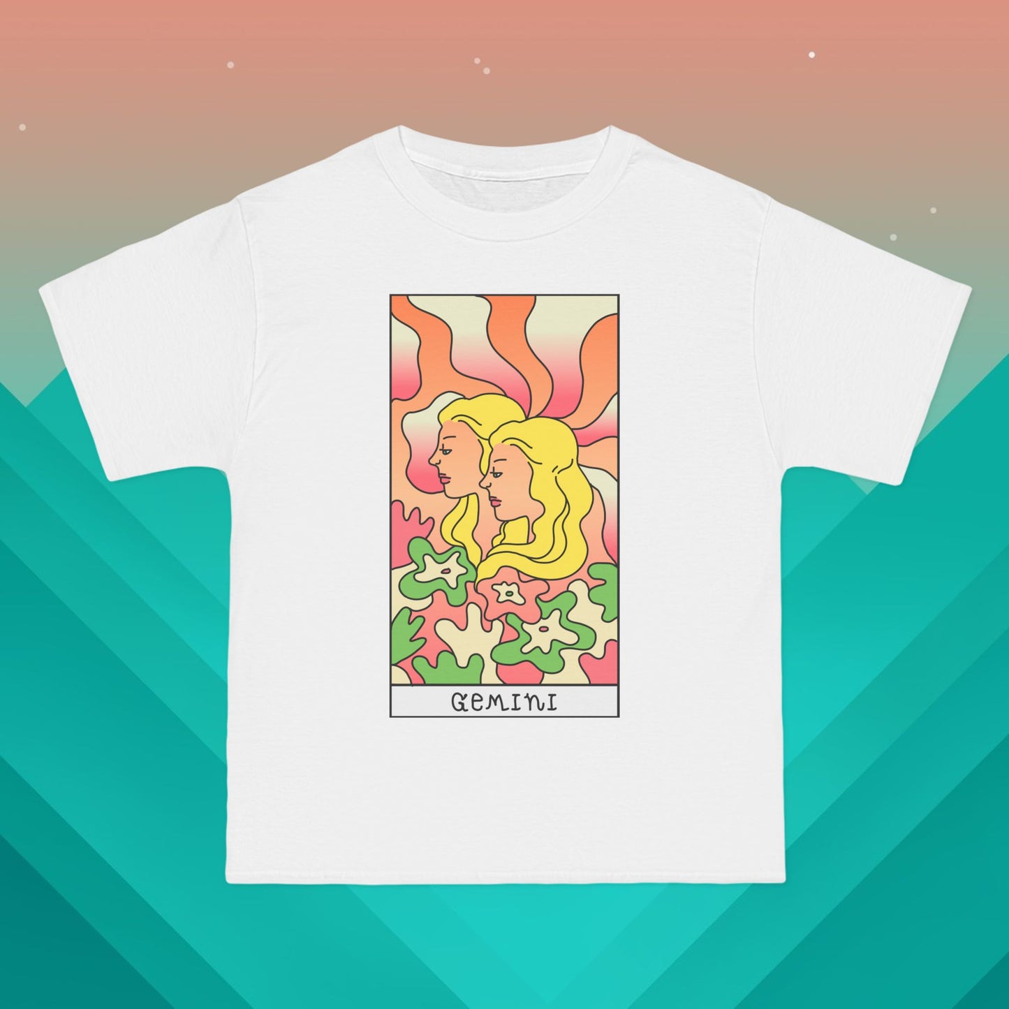 Gemini Zodiac Tarot T-Shirt: (Hanes Beefy-T 100% Preshrunk Cotton Custom Printed by TheGlassyLass.com