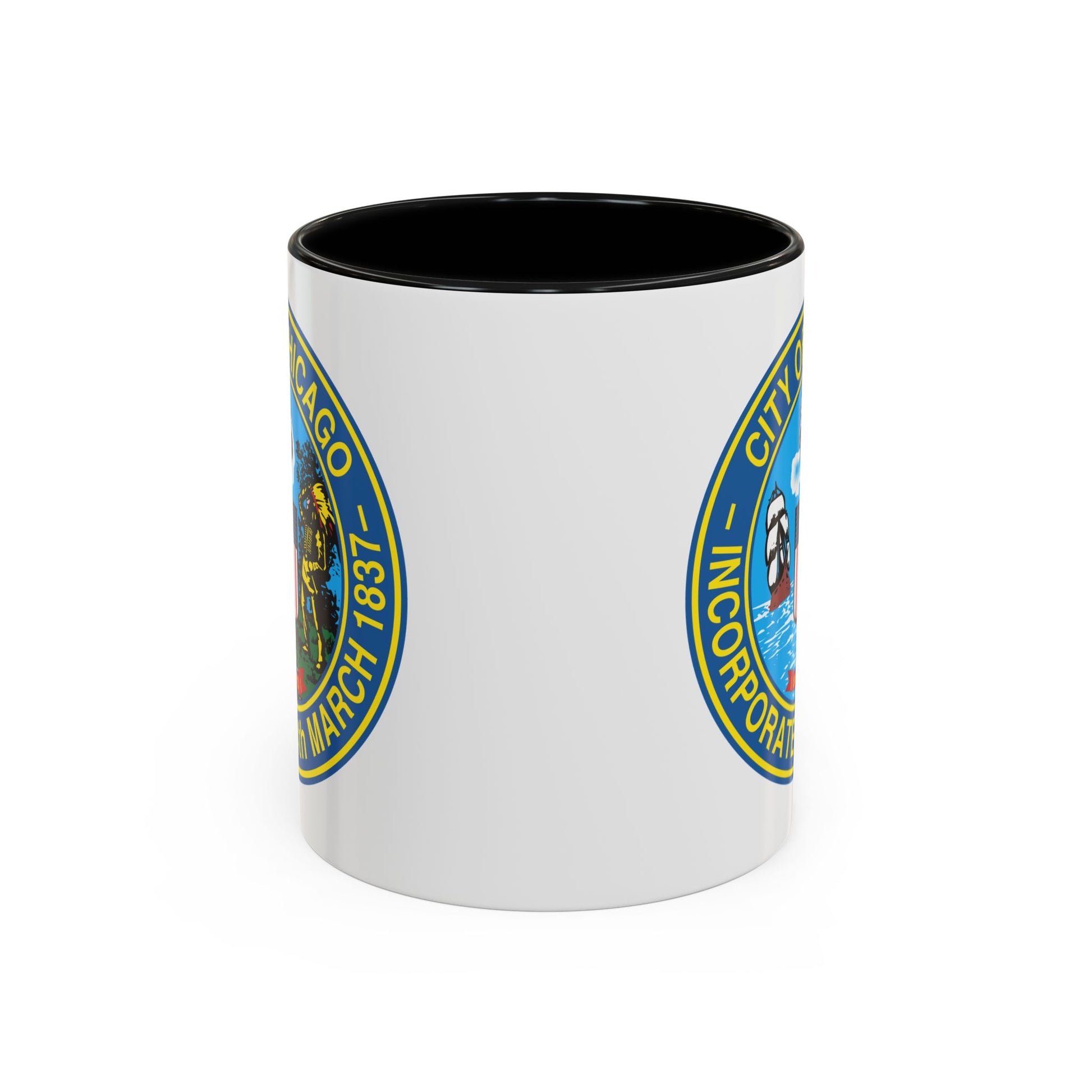 City of Chicago Seal Coffee Mug - Double Sided Print, Black Accent White Ceramic, 11oz by TheGlassyLass.com