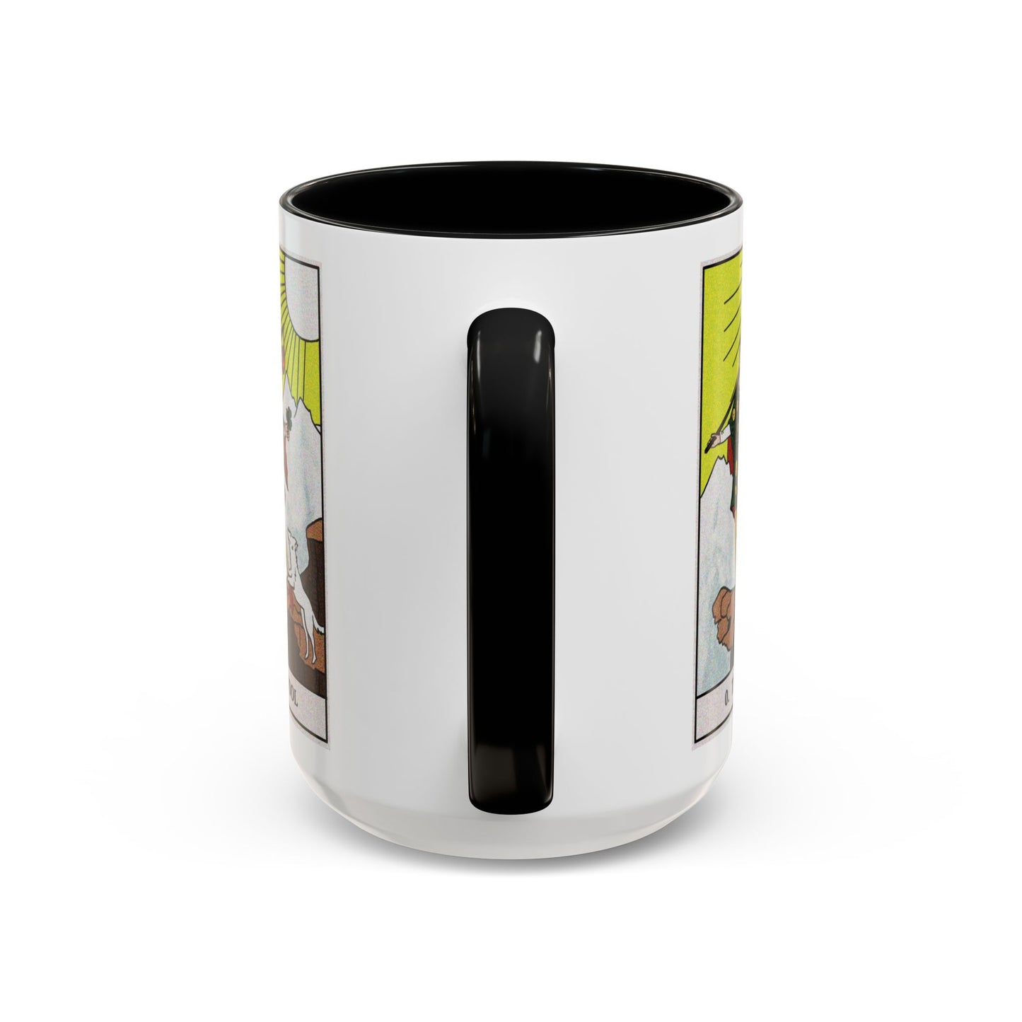 The Fool Tarot Card Coffee Mug - Double Sided Black Accent White Ceramic 15oz by TheGlassyLass.com