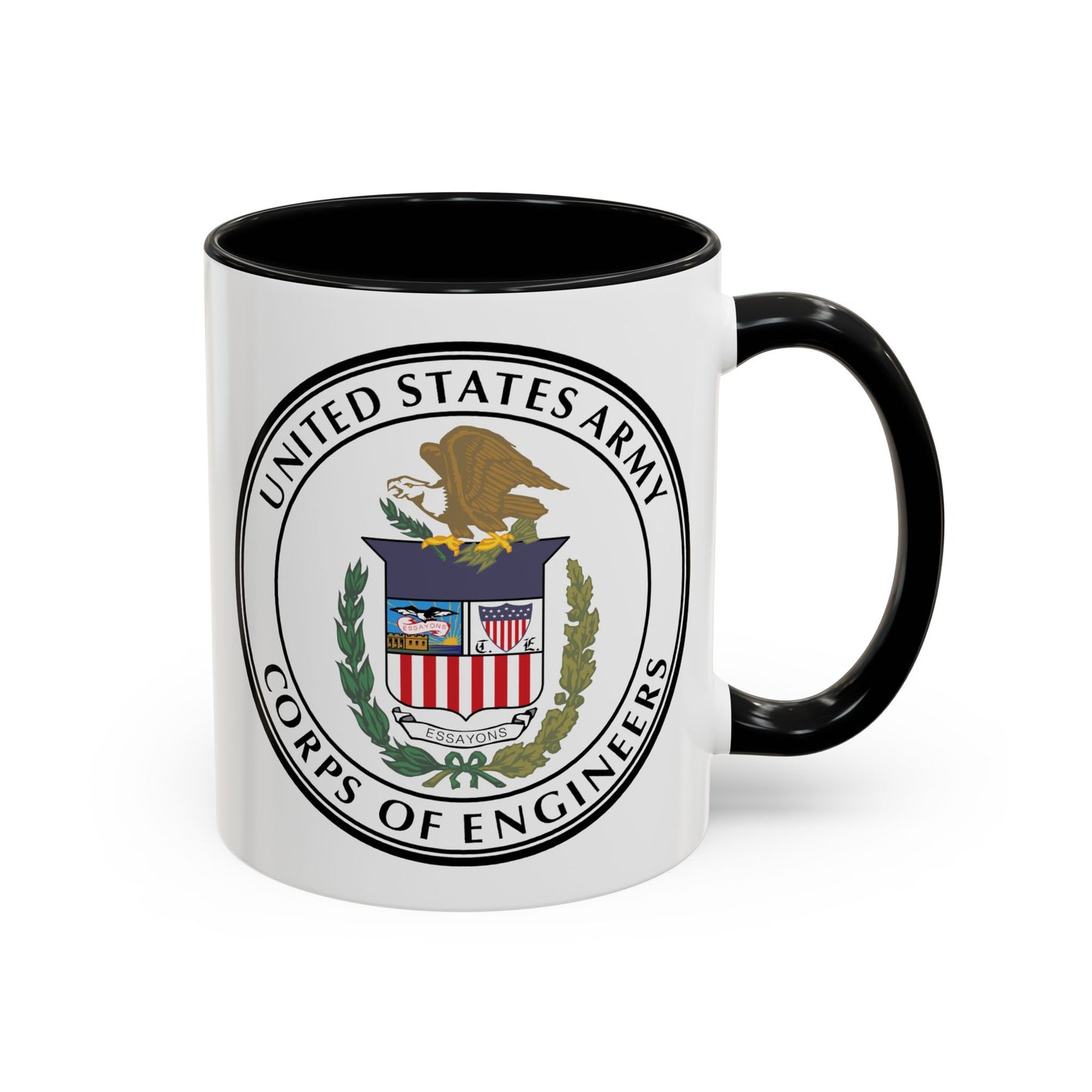 US Army Corps of Engineers Seal Coffee Mug - Double Sided Black Accent Ceramic 11oz - by TheGlassyLass.com