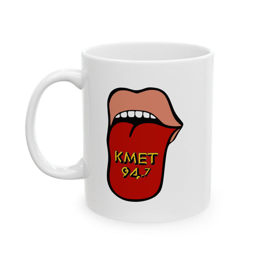 KMET Coffee Mug - Double Sided White Ceramic 11oz by TheGlassyLass.com
