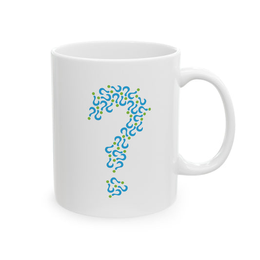 Question Mark Coffee Mug - Double Sided White Ceramic 11oz by TheGlassyLass.com