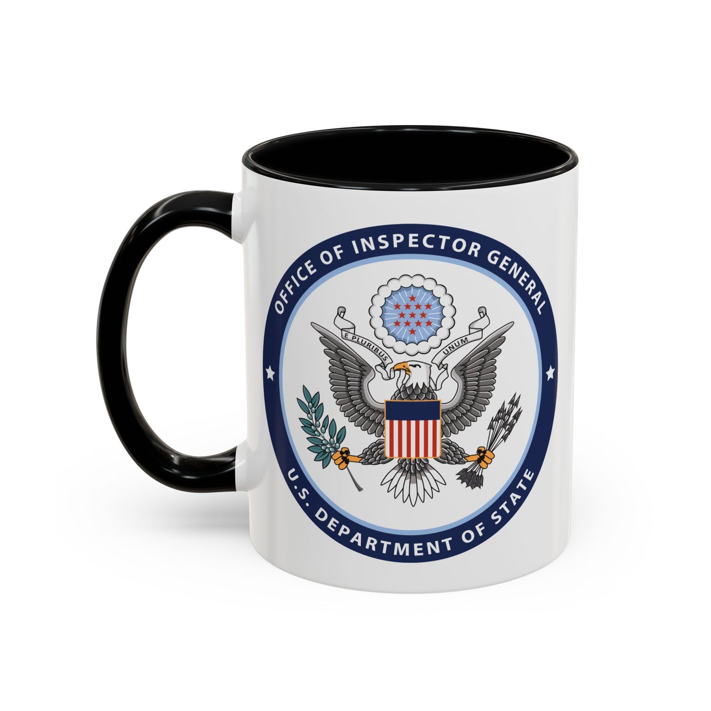 Office of Inspector General Seal Coffee Mug - Double Sided Print, Black Accent White Ceramic, 11oz by TheGlassyLass.com