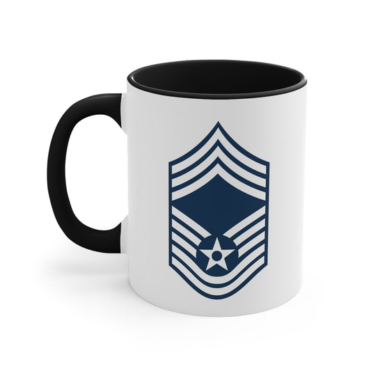 Air Force Chief Master Sergeant Stripes - Double Sided Black Accent White Ceramic Coffee Mug 11oz by TheGlassyLass.com