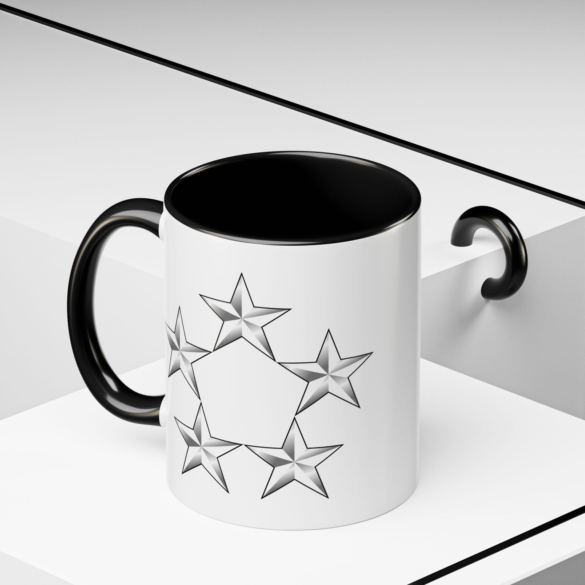 5 Star General Rank Insignia Coffee Mug - Double Sided Black Accent White Ceramic 11oz by TheGlassyLass.com