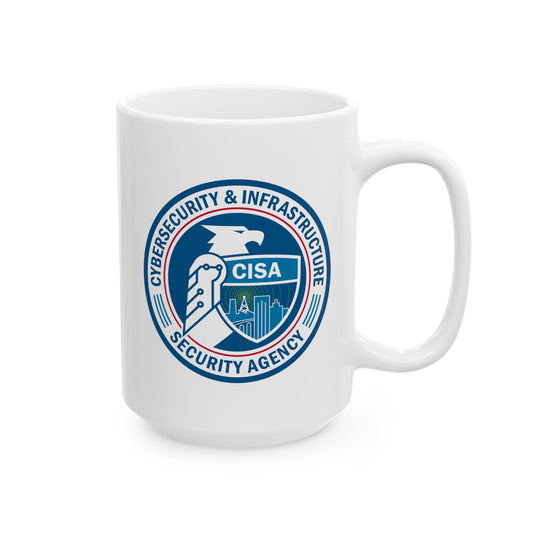 Cybersecurity and Infrastructure Security Agency Seal Coffee Mug - Double Sided Print, White Ceramic, 15oz by TheGlassyLass.com