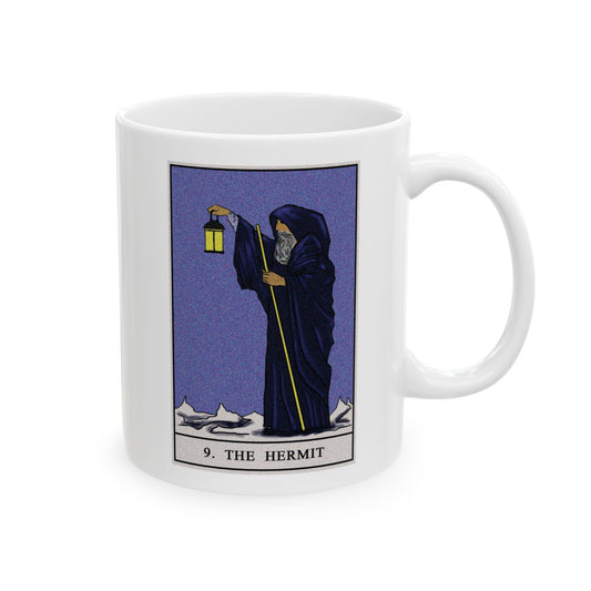 The Hermit Tarot Card Coffee Mug - Double Sided Print, White Ceramic, 11oz by TheGlassyLass.com