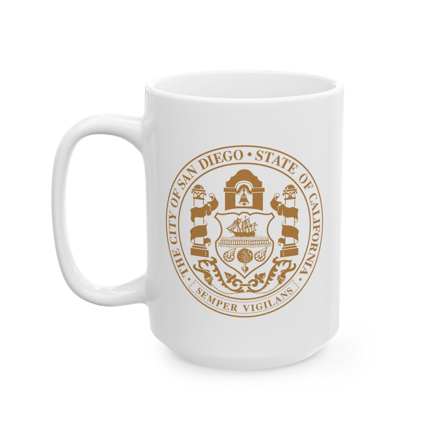 City of San Diego Seal Coffee Mug - Double Sided Print, White Ceramic, 15oz by TheGlassyLass.com