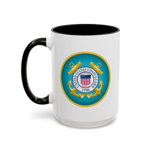 United States Coast Guard Seal Coffee Mug - Double Sided Print, Black Accent White Ceramic, 15oz by TheGlassyLass.com