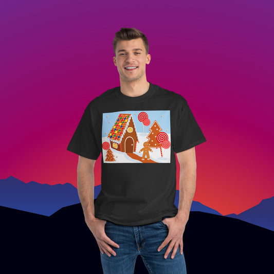 Gingerbread Lane Christmas T-Shirt: (Hanes Beefy-T 100% Preshrunk Cotton Custom Printed by TheGlassyLass.com