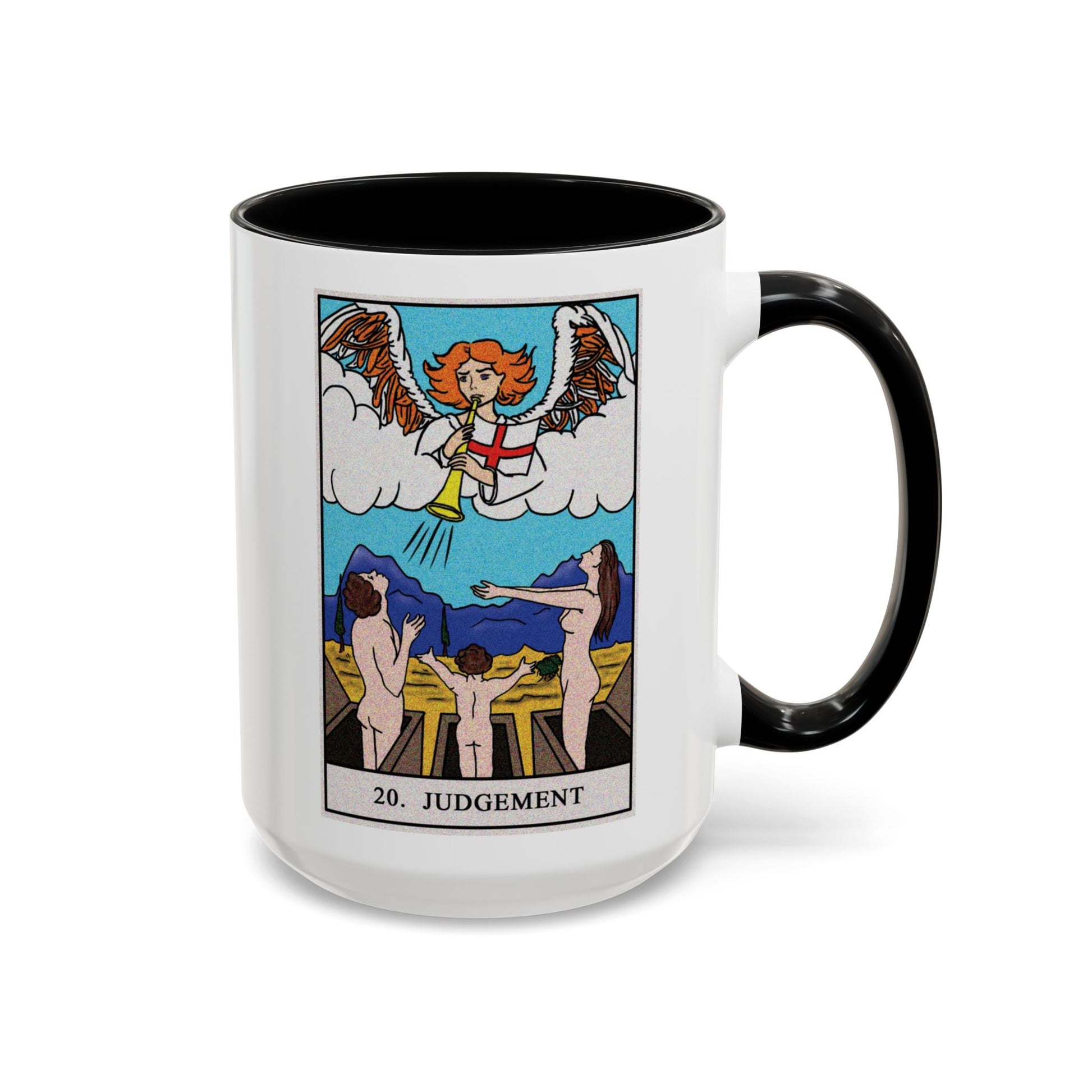 The Judgement Tarot Card Coffee Mug - Double Sided Black Accent White Ceramic 15oz by TheGlassyLass.com