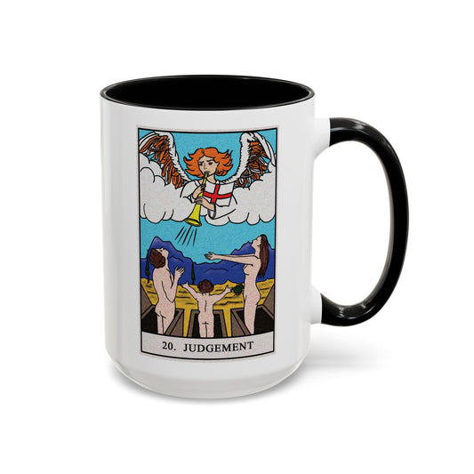 The Judgement Tarot Card Coffee Mug - Double Sided Black Accent White Ceramic 15oz by TheGlassyLass.com