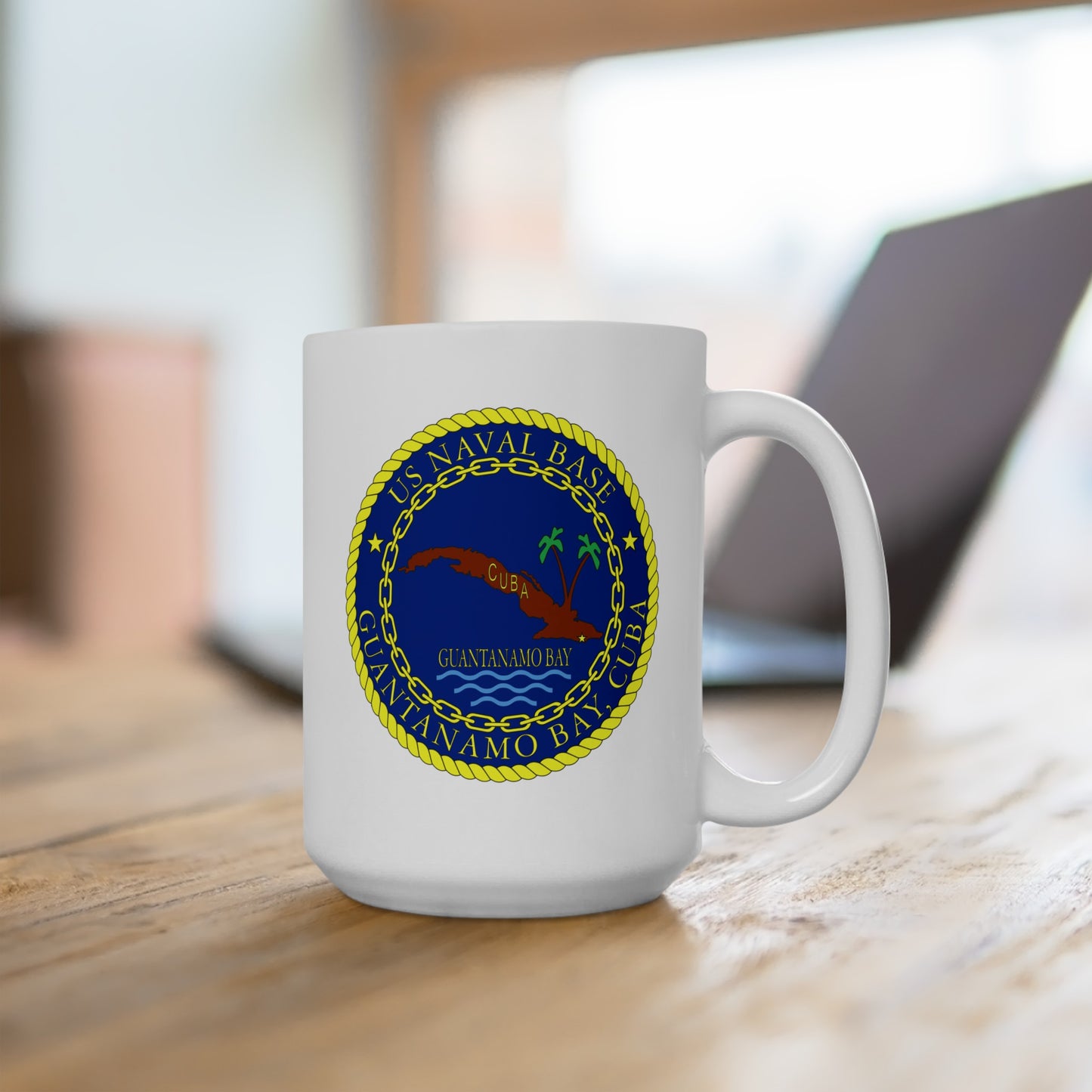 US Naval Base Guantanamo Bay Cuba Coffee Mug - Double Sided White Ceramic 15oz - by TheGlassyLass.com