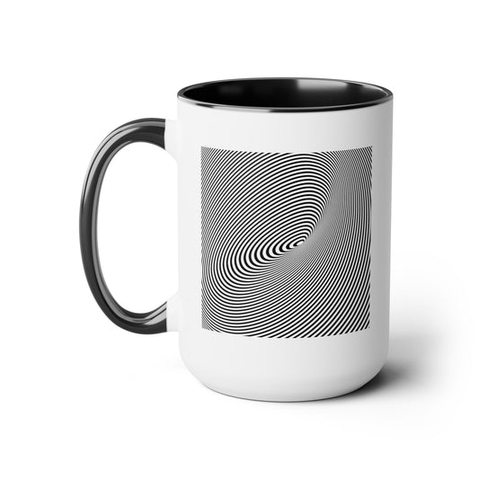 Spiral Illusion Coffee Mugs - Double Sided Black Accent White Ceramic 15oz by TheGlassyLass.com