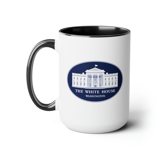 The White House Coffee Mug - Double Sided Black Accent White Ceramic 15oz by TheGlassyLass