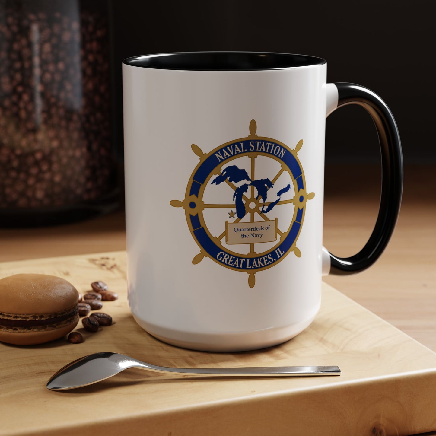 Naval Station Great Lakes Coffee Mug - Double Sided Black Accent White Ceramic 15oz by TheGlassyLass.com