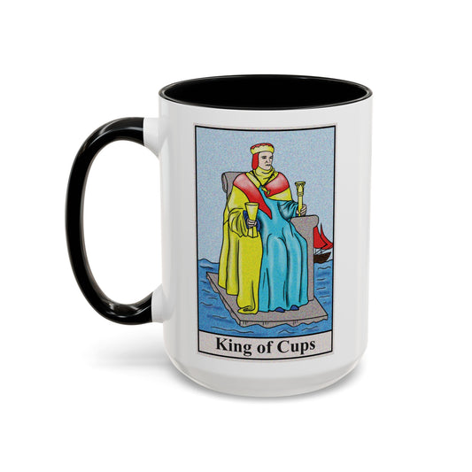 King of Cups Tarot Card Coffee Mug - Double Sided Black Accent White Ceramic 15oz by TheGlassyLass.com