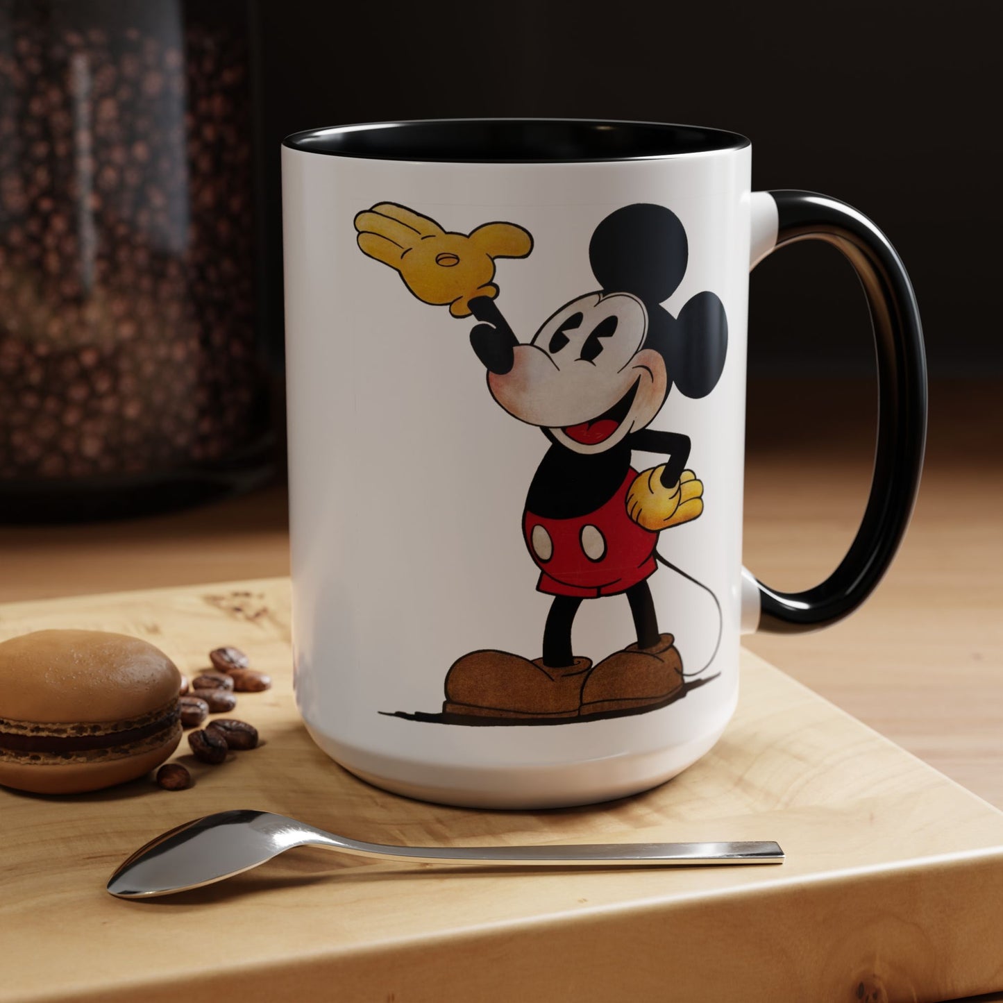 Original Mickey Mouse Coffee Mug - Double Sided Black Accent White Ceramic 15oz by TheGlassyLass.com