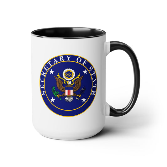 US Secretary of State Coffee Mug - Double Sided Print Two Tone Black Accent White Ceramic 15oz by TheGlassyLass.com