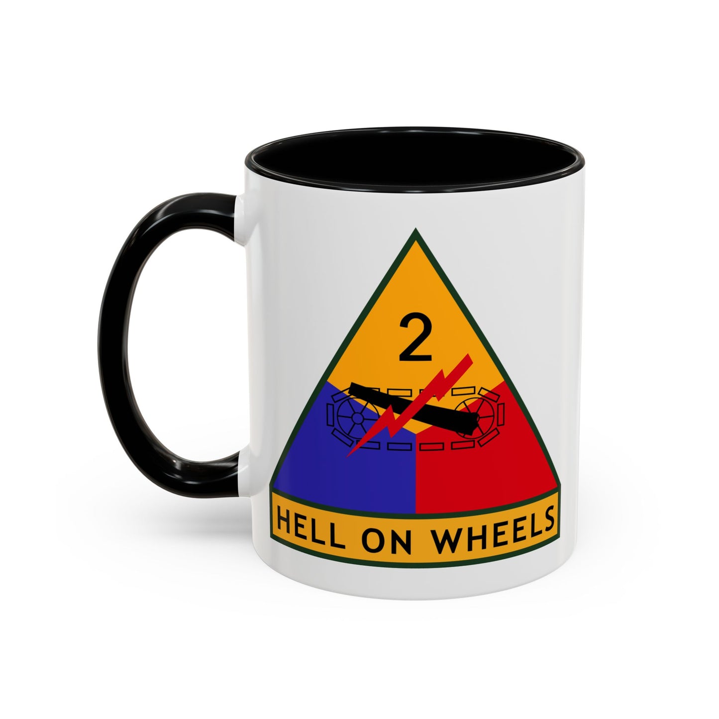 US Army 2nd Armored Division Insignia - Double Sided Black Accent White Ceramic Coffee Mug 11oz by TheGlassyLass.com