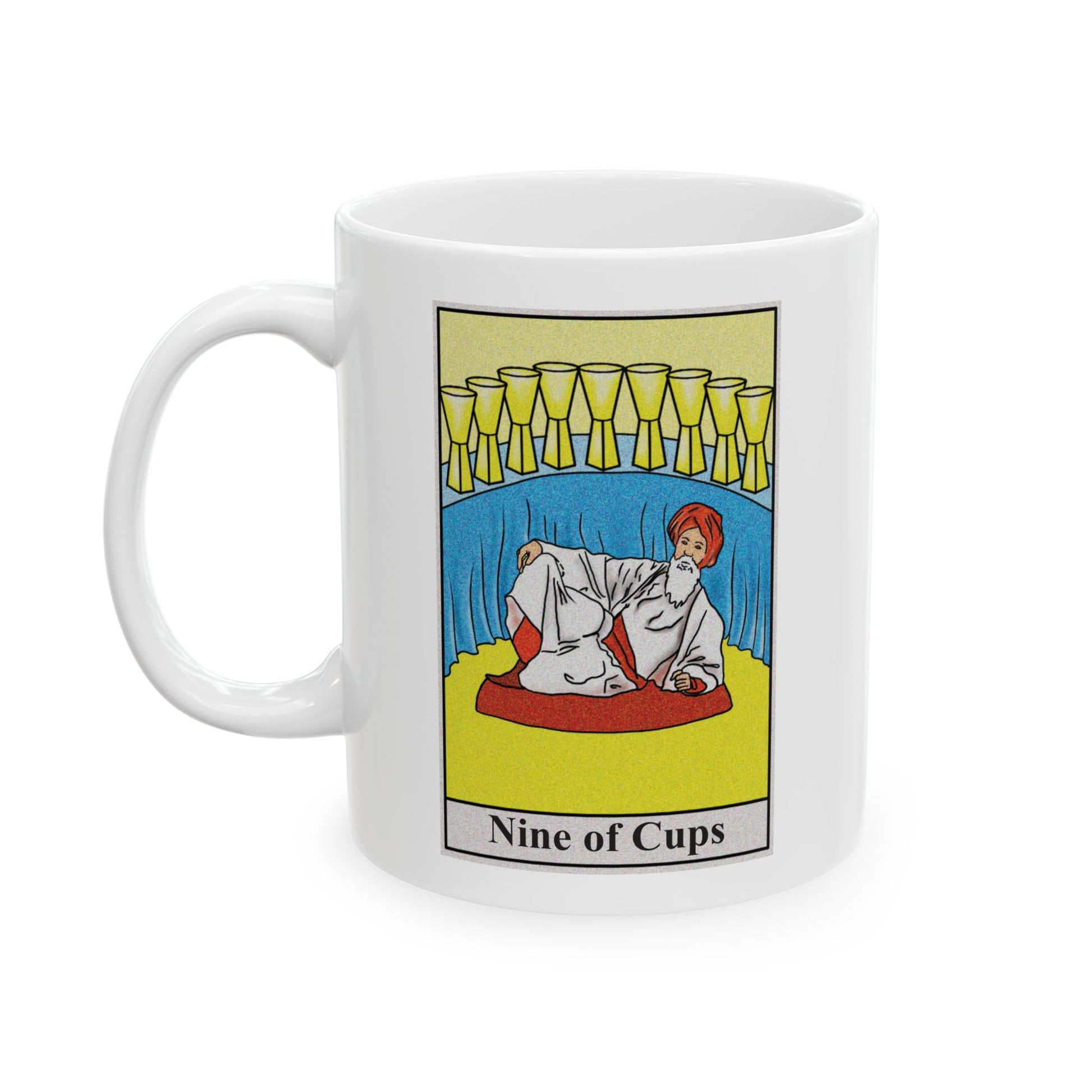 Nine of Cups Tarot Card Coffee Mug - Double Sided Print, White Ceramic, 11oz by TheGlassyLass.com
