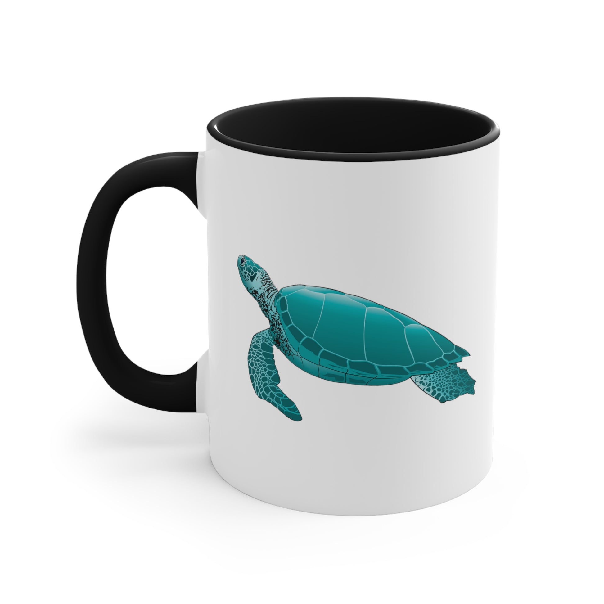 Sea Turtle Coffee Mug - Double Sided Black Accent White Ceramic 11oz by TheGlassyLass