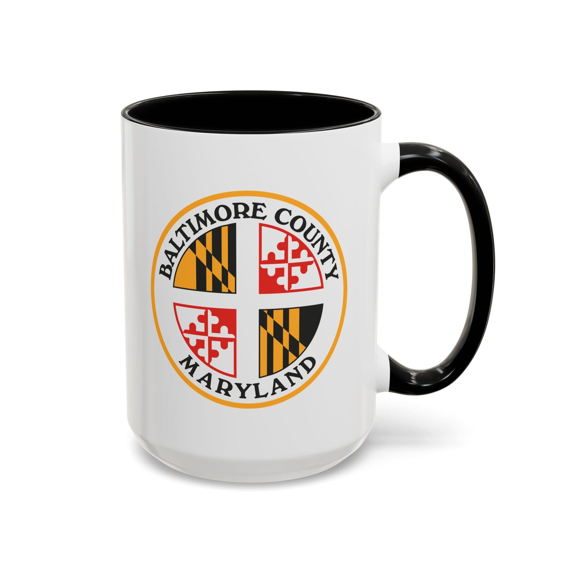 Baltimore County Seal Coffee Mug - Double Sided Print, Black Accent White Ceramic, 15oz by TheGlassyLass.com
