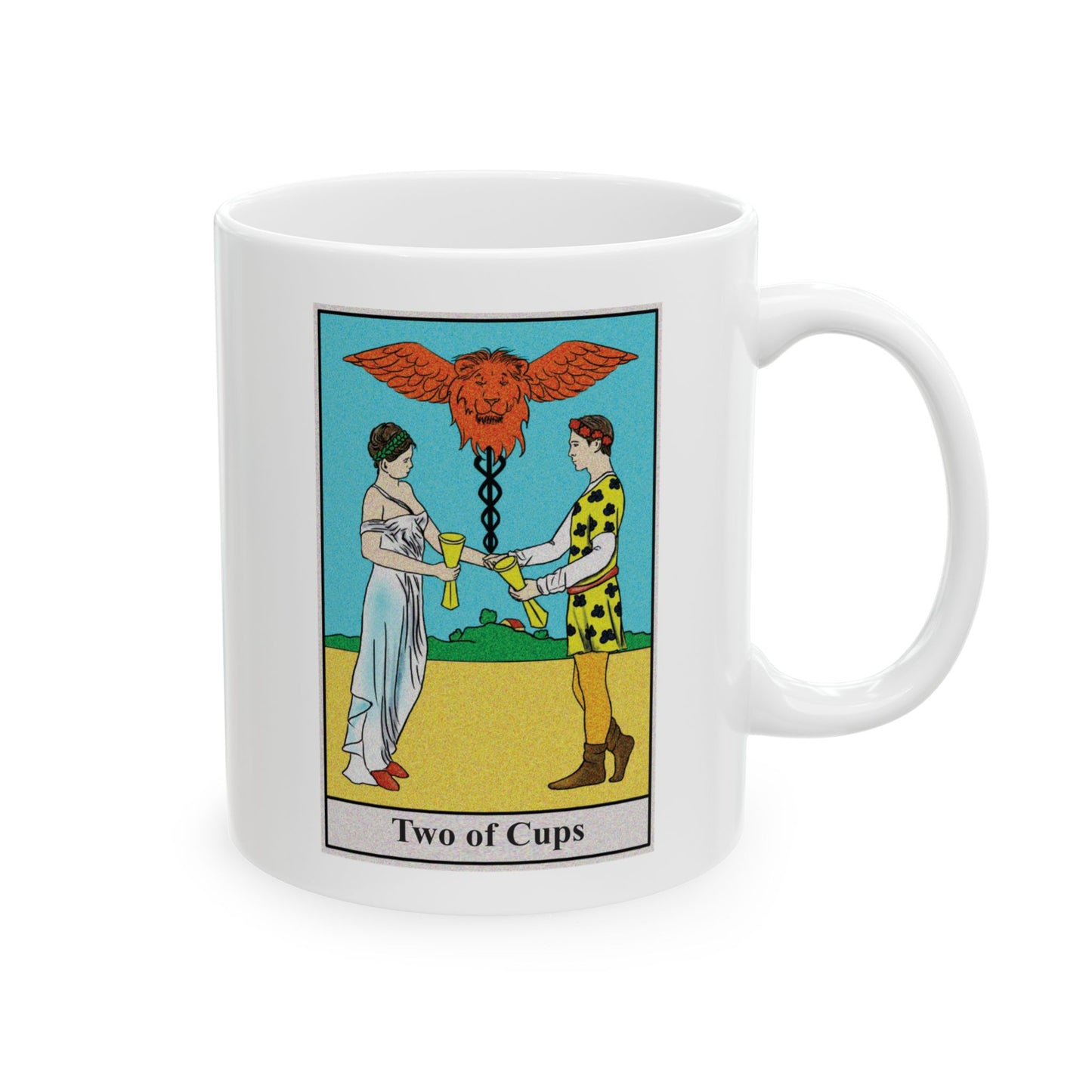 Two of Cups Tarot Card Coffee Mug - Double Sided Print, White Ceramic, 11oz by TheGlassyLass.com