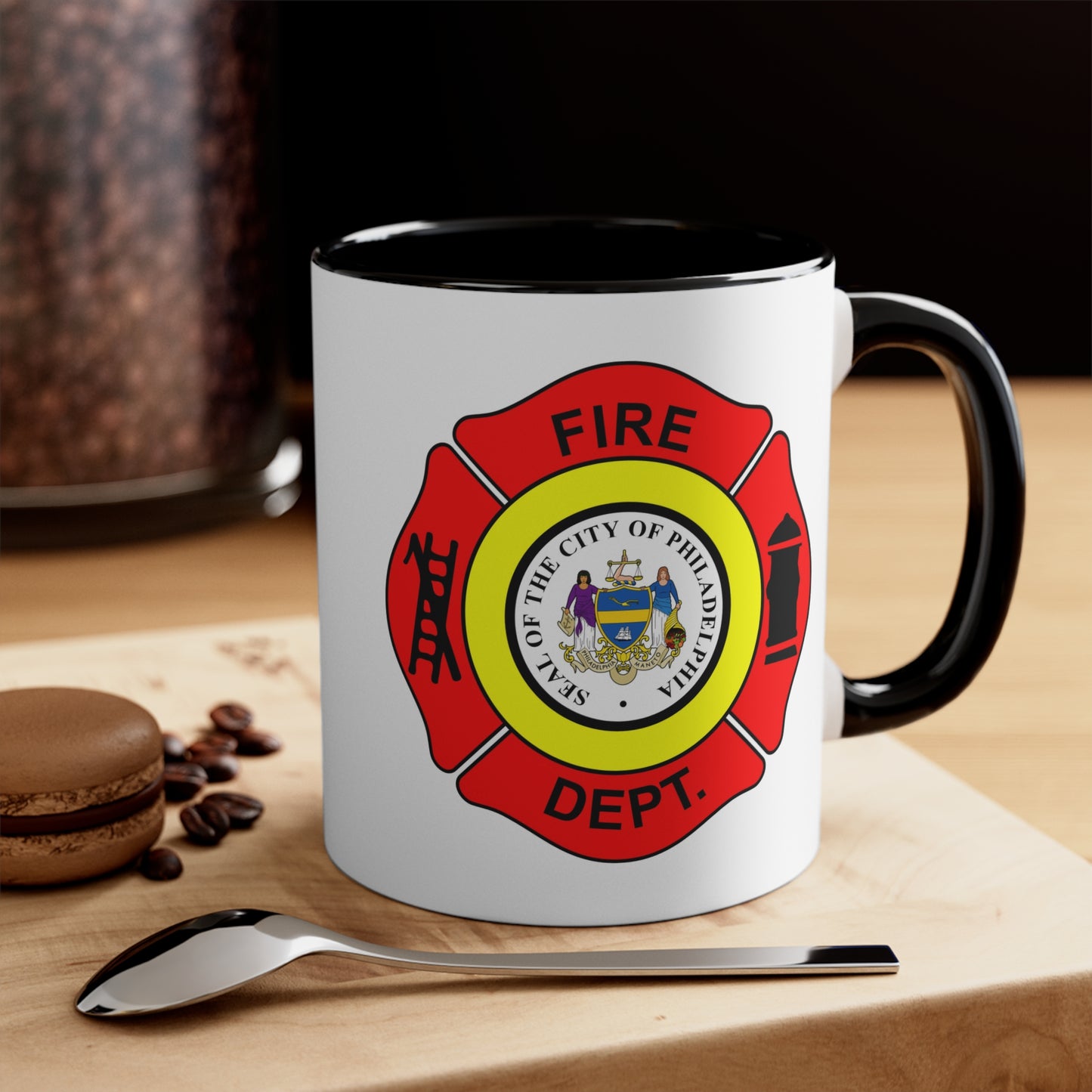 Philadelphia Fire Department Coffee Mug - Double Sided Black Accent White Ceramic 11oz by TheGlassyLass.com