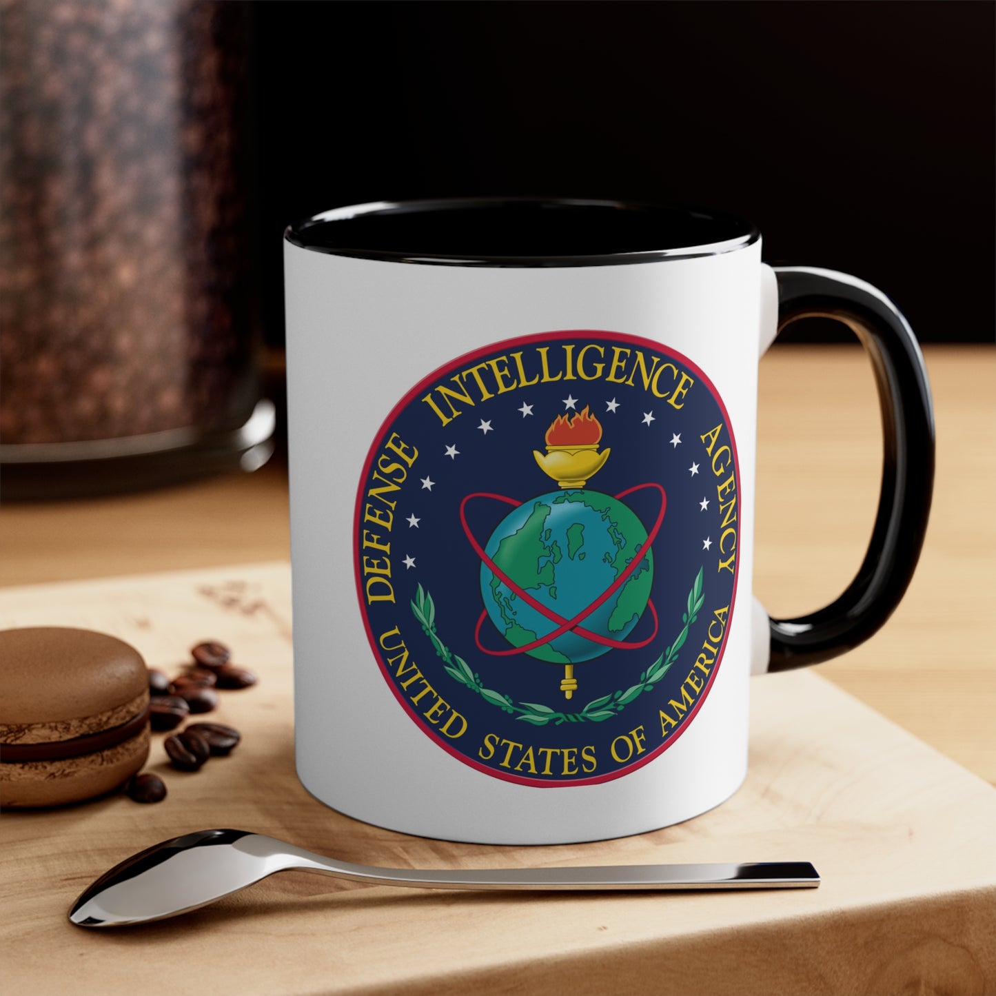 US Defense Intelligence Agency Coffee Mug - Double Sided Black Accent White Ceramic 11oz by TheGlassyLass.com